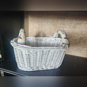 White Wicker Basket with Decorative Handles